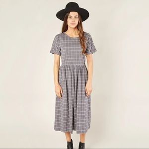 Rylee + Cru wavy Check Kay Dress 100% Cotton Grey Dress with Pockets S